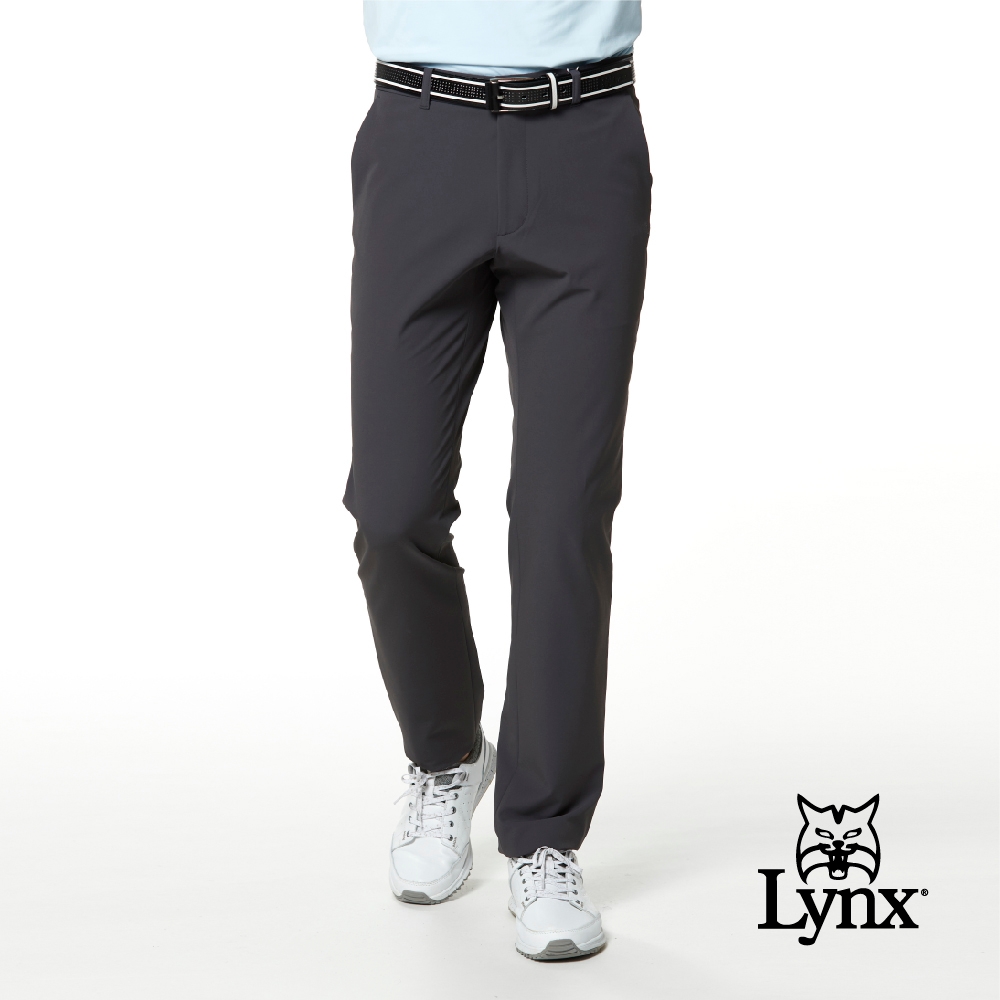 【Lynx Golf】Korea 男款隱形拉鍊設計素面平口休閒長褲-鐵灰色