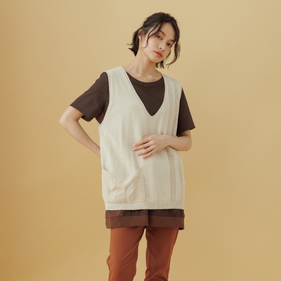 【MOSS CLUB】V領珠地編織大口袋-女無袖針織衫(三色/魅力商品/版型適中)