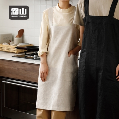 日本霜山 日式背掛交叉式圍裙附雙口袋(加長款/長89cm)-多色可選