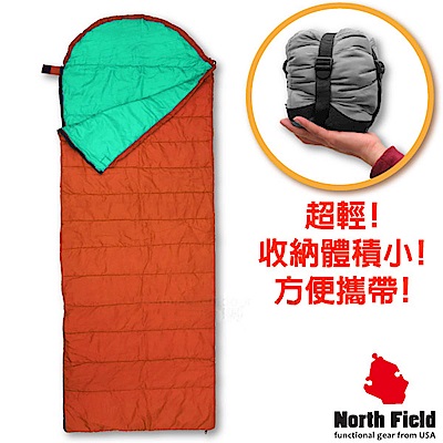 美國 North Field 丸洗 15℃超輕全開式信封型化纖睡袋_橘/蒂芬尼藍