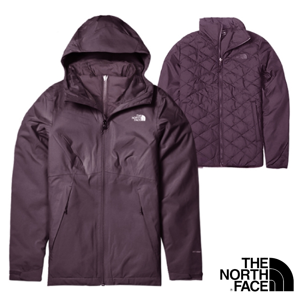 The North Face 女新款 防風防水透氣耐磨連帽兩件式外套.夾克/風雨衣_紫 N