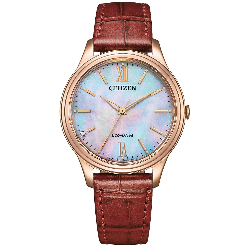 CITIZEN 星辰錶 LADY'S系列 藍寶石水晶鏡面 白蝶貝錶盤(EM0419-11D)34mm