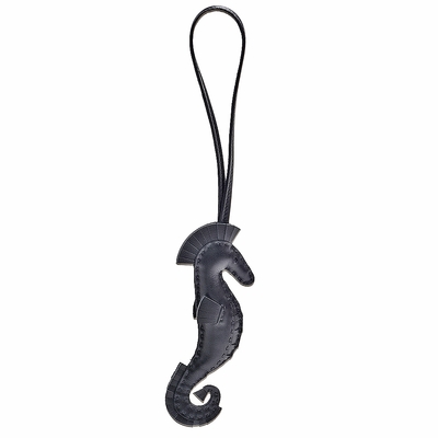 HERMES 海馬造型拼色小羊皮鑰匙圈/吊飾(黑色)