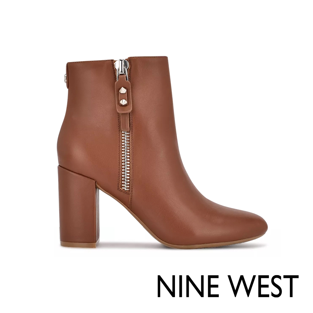 NINE WEST TAKES 9x9 粗跟高跟踝靴-焦糖棕