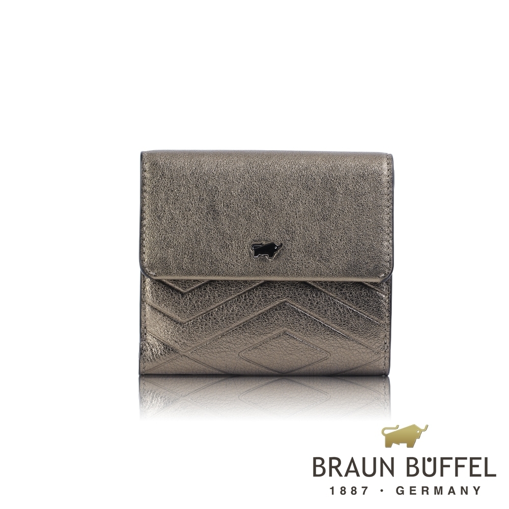 【BRAUN BUFFEL 德國小金牛】台灣總代理 解鎖 8卡兩折短夾-金屬灰/BF671-404-BR