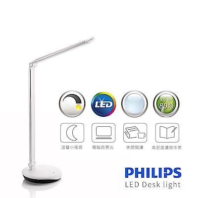 【飛利浦 PHILIPS LIGHTING】LEVER酷恆LED檯燈(銀色)72007