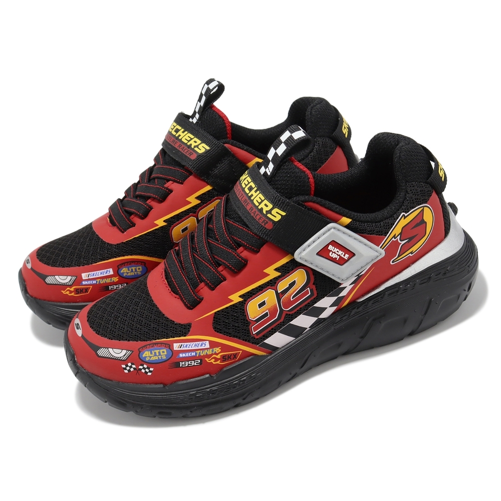 Skechers 休閒鞋 Skech Tracks 中童 紅 黑 網布 魔鬼氈 透氣 小朋友 賽車 運動鞋 402303LBKRD