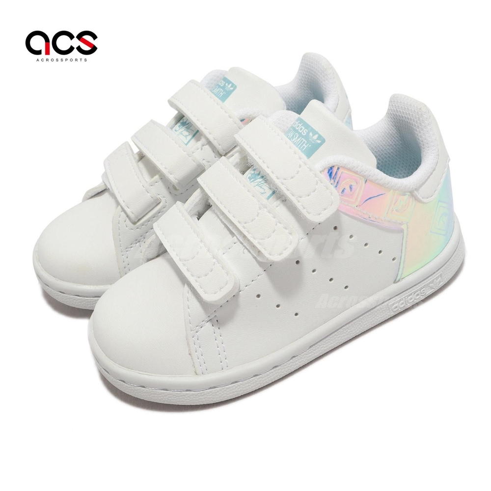 adidas 休閒童鞋 Stan Smith CF 白 藍 學步鞋 幼童 炫彩 雷射 魔鬼氈 三葉草 愛迪達 H05851