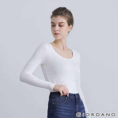 GIORDANO 女裝G-Warmer彈力圓領極暖衣 - 01 皎白