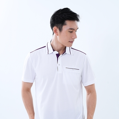 【遊遍天下】MIT台灣製男款吸濕排汗抗UV機能POLO衫GS1039 白紫