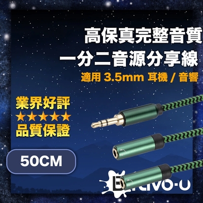 Bravo-u 高保真完整音質 3.5mm 耳機/音響一分二音源分享線 50cm