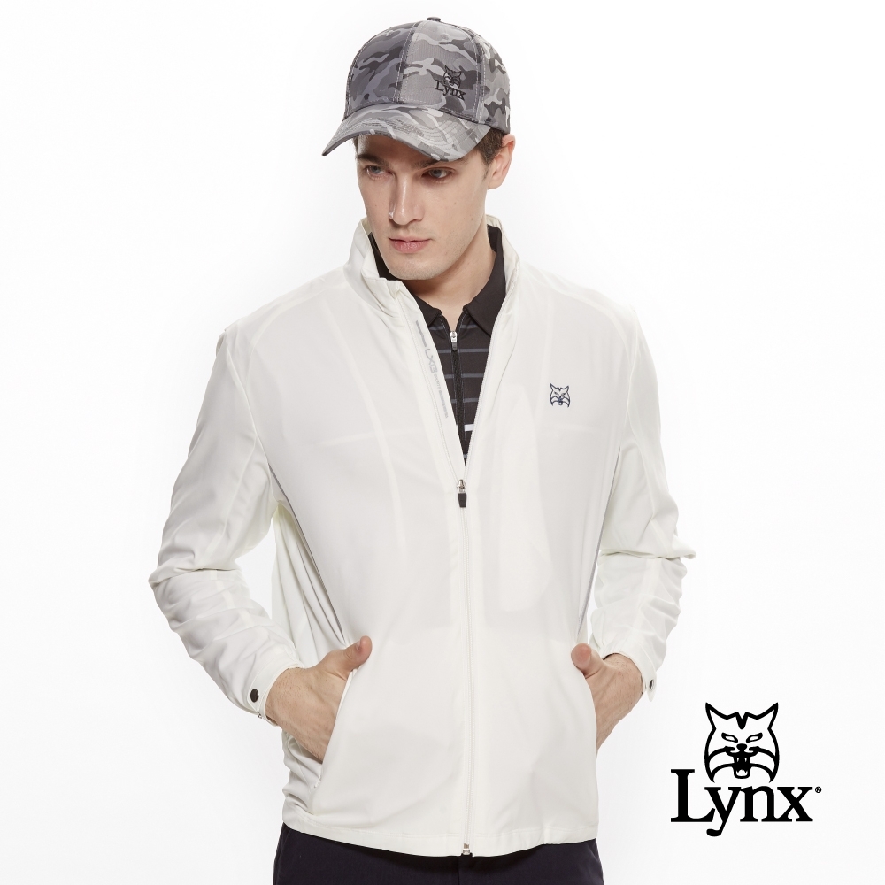 【Lynx Golf】男款防潑水3M反光設計長袖薄外套-牙白色