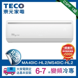 TECO 東元 頂尖6-7坪R32一級變頻冷專4.0KW分離式空調(MA40IC-HL2/MS40IC-HL2)