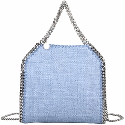 Stella McCartney Falabella 小款 編織椰葉銀鍊手提/斜背兩用包(煙熏藍)