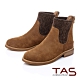 TAS彈力絨布異材質拼接低跟短靴-焦糖棕 product thumbnail 1