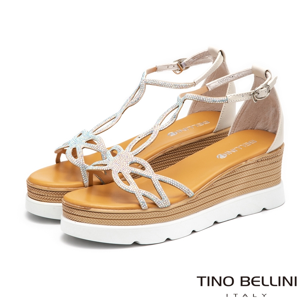 Tino Bellini晶鑽浪漫線條楔型涼鞋_白