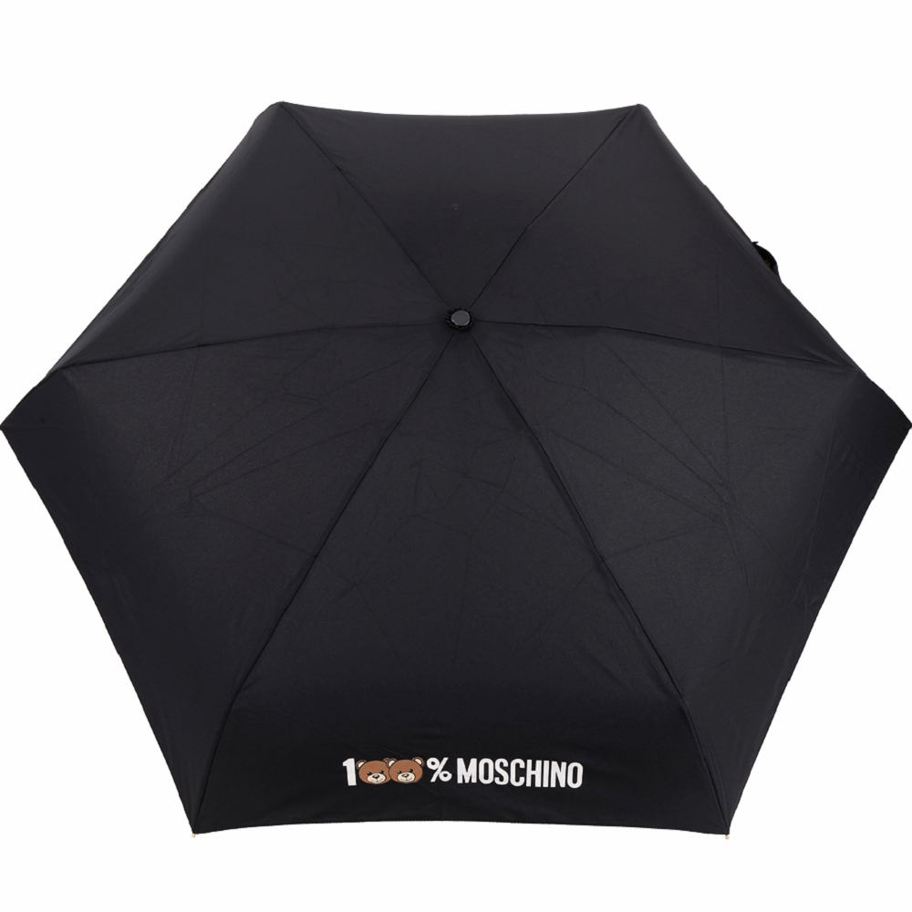 MOSCHINO Supermini 100%泰迪熊圖案摺疊晴雨傘(黑色)