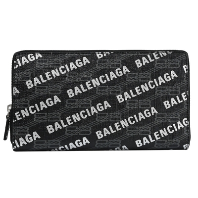 BALENCIAGA 經典LOGO印花ㄇ字拉鍊長夾(黑)