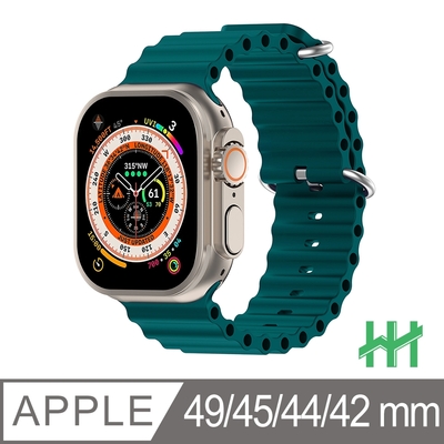 【HH】Apple Watch 42/44/45/49mm 可調扣環海洋矽膠錶帶(莫蘭迪綠)