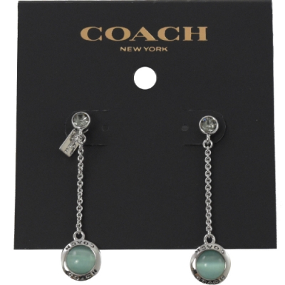 COACH 圓形垂墜式珠珠裝飾耳針式耳環(銀)