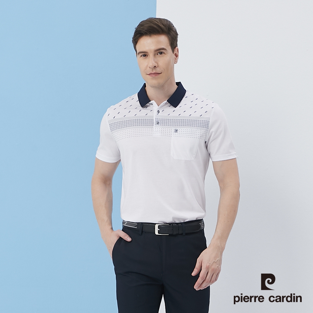 Pierre Cardin皮爾卡登 男款 定位印花短袖POLO衫-白色(5217283-90)