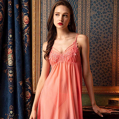 華歌爾睡衣-魅惑魔幻薄網紗 M-L 一件式裙款(粉橘)性感系列