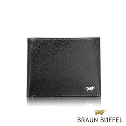 【BRAUN BUFFEL 德國小金牛】台灣總代理 提貝里烏斯III 8卡中間翻零錢袋短夾-黑色/BF392-318-BK