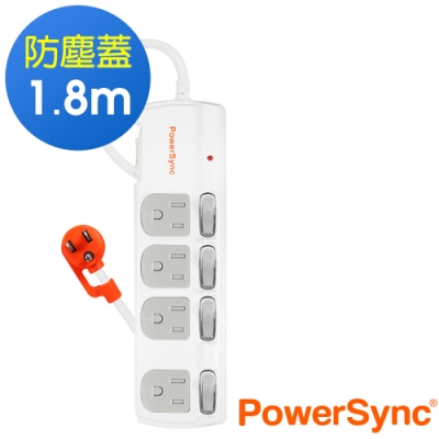 PowerSync 群加 3孔5開4插 防塵防雷擊延長線1.8米TPS354DN9018