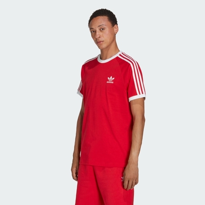 adidas 愛迪達 上衣 男款 短袖上衣 運動 三葉草 國際碼 3-STRIPES TEE 紅 IA4852