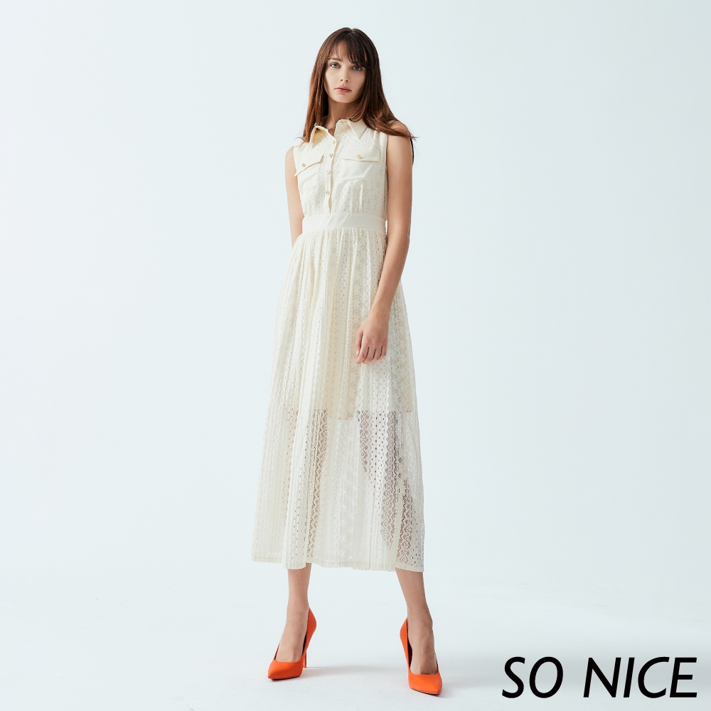 SO NICE 壓褶蕾絲洋裝