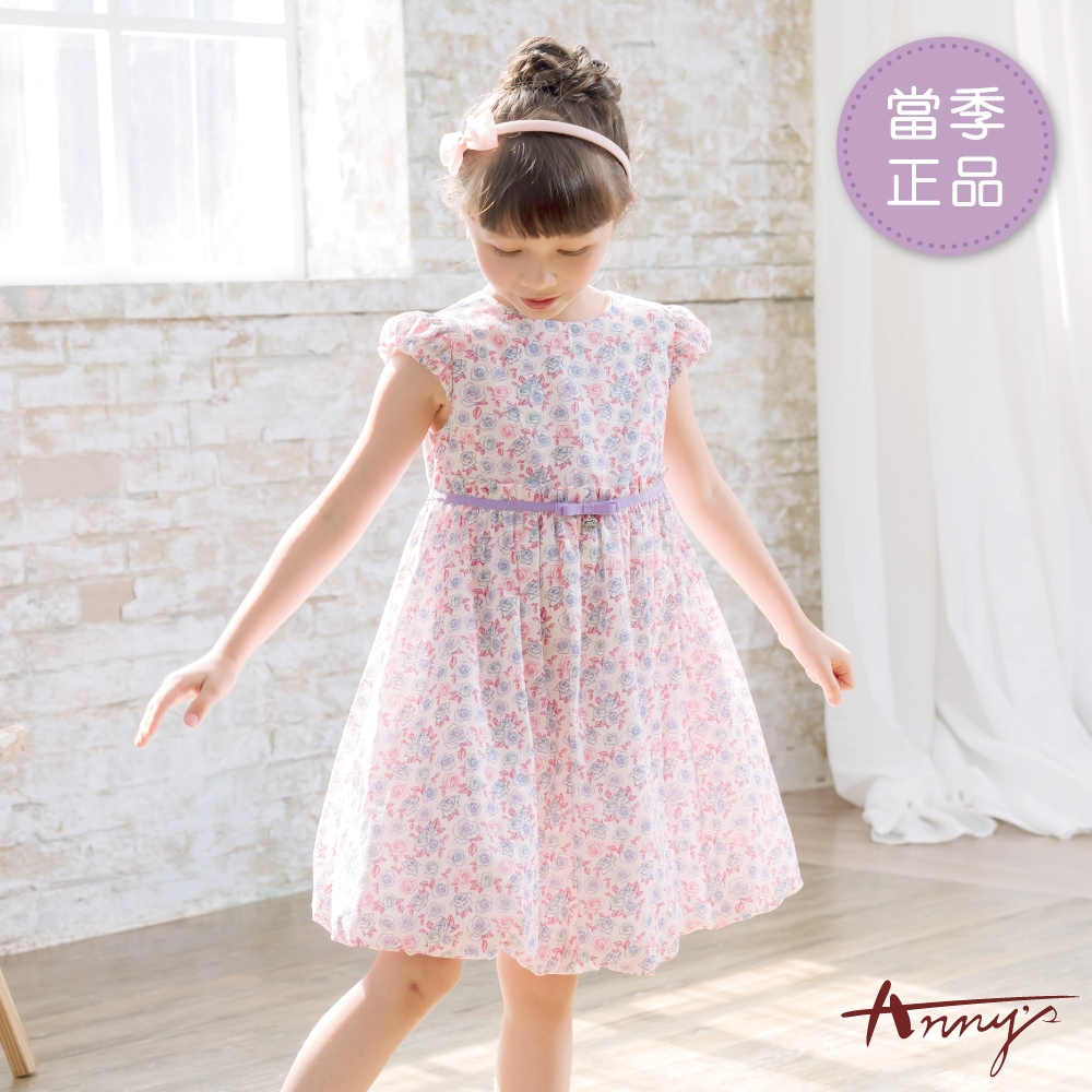 Annys安妮公主-手繪線條玫瑰花春夏款公主袖綁帶洋裝*3136紫色-14號