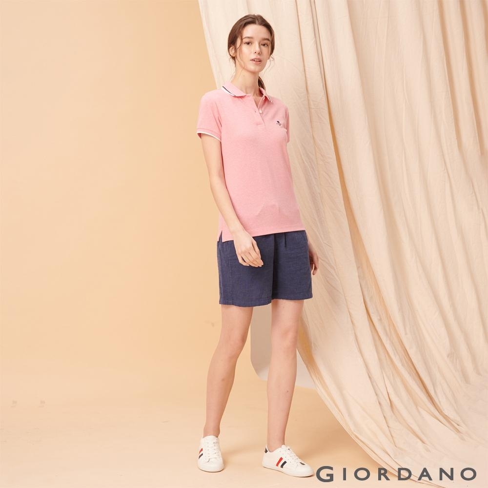 GIORDANO 女裝棉麻抽繩休閒短褲-45 靛藍