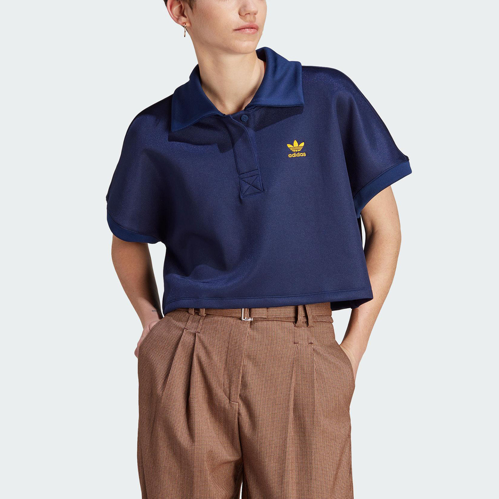 Adidas Cropped Polo OS [II0746] 女 POLO衫 短袖 短版 上衣 亞洲版 休閒 深藍