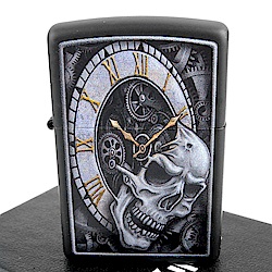 ZIPPO 美系~Skull Clock-骷髏時鐘圖案設計打火機