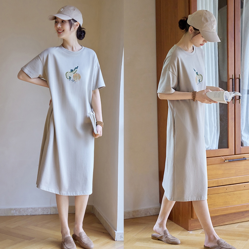 重磅精梳純棉短T恤洋裝寬鬆裙子-設計所在-獨家高端限量系列