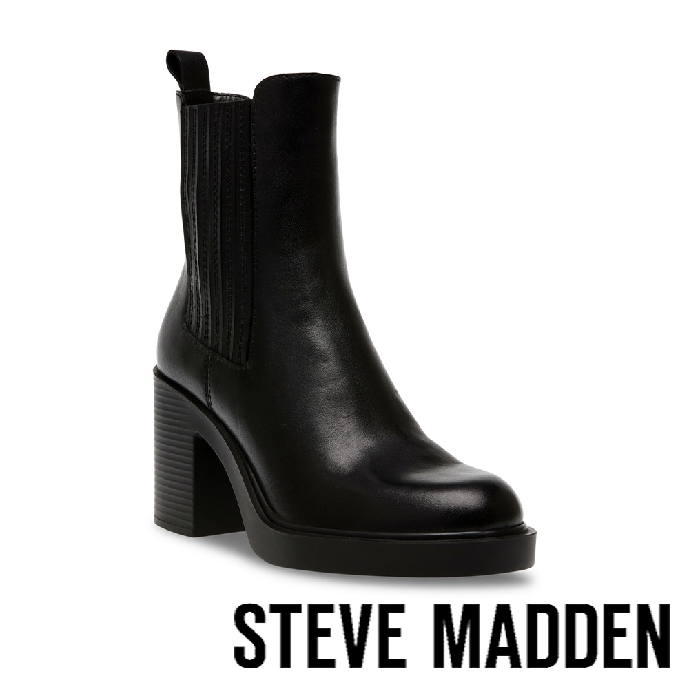 STEVE MADDEN-KAYDEN 側拼接粗跟短靴-黑色