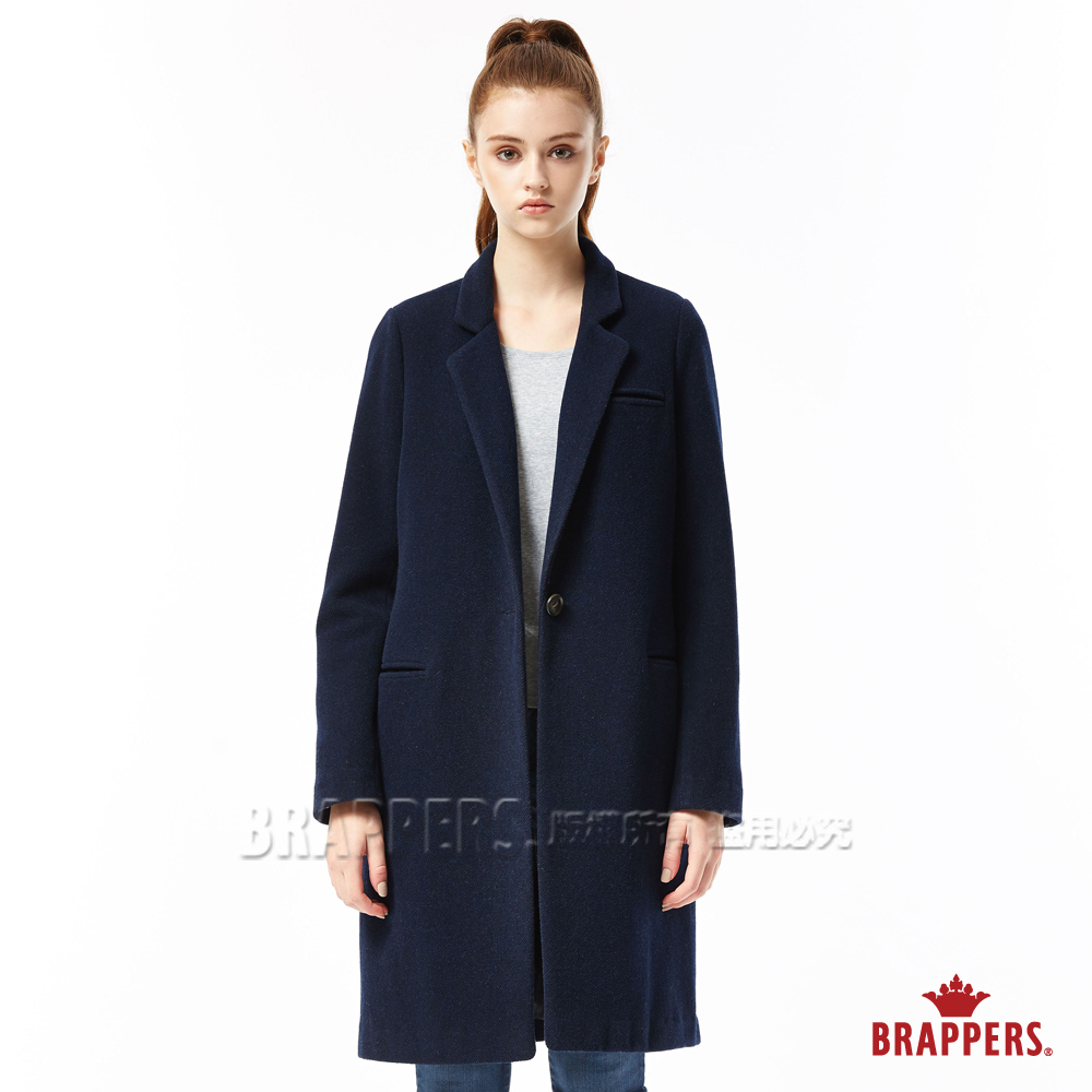BRAPPERS 女款 合身長版毛料大衣-深藍