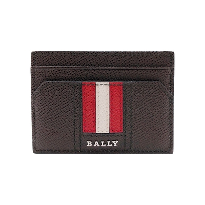 BALLY Thar 防刮皮革紅白條四卡卡片夾(6221814-咖)