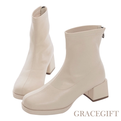 【Grace gift】韓系美學防水台短靴 米白