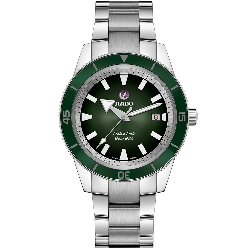 RADO 雷達錶 官方授權(R02) 官方授權 庫克船長300米自動機械腕錶(R32105313)-綠/42mm