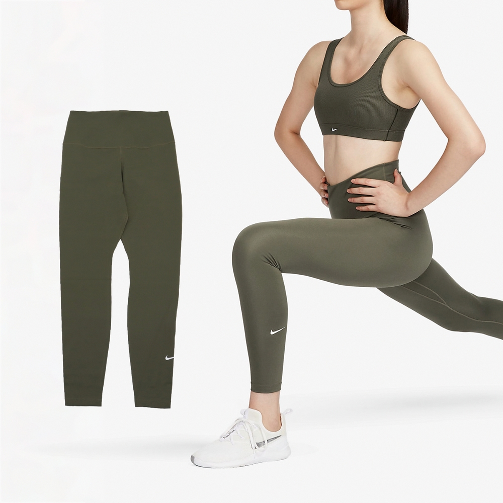 Nike 緊身褲 One Leggings 高腰 軍綠 吸濕 快乾 女款 內搭 運動 口袋 小勾 瑜珈 DM7279-222