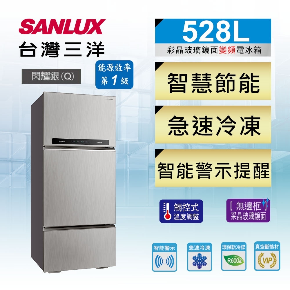 【超值】SANLUX台灣三洋 528L 1級變頻3門電冰箱 SR-C528CV1A - 變頻301-599L - @網紅直播人氣商品