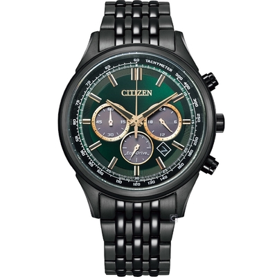 CITIZEN 星辰 Chronograph 光動能計時男錶-CA4418-82X/黑X綠41.7mm