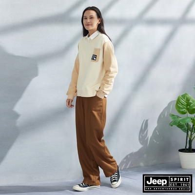 JEEP 女裝 立體斜紋直筒休閒長褲-咖啡色