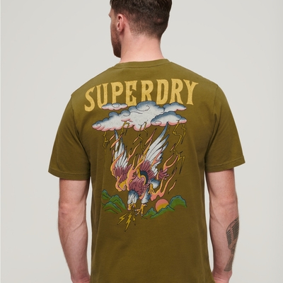 SUPERDRY 男裝 短袖T恤 Tattoo Graphic Loose 綠