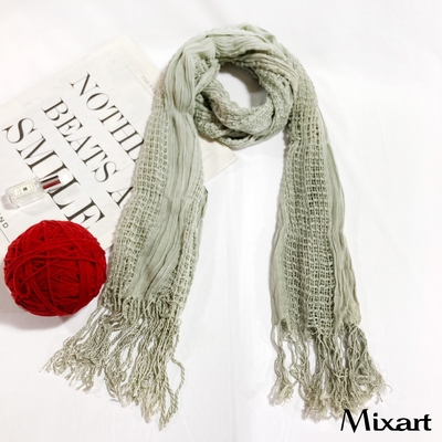 KeyWear 奇威名品    網狀拼接流蘇圍巾-淺灰色