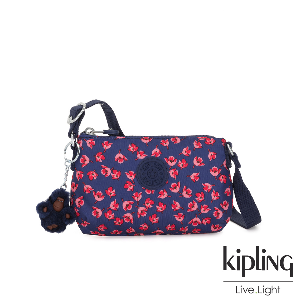 Kipling 古典茜紅小花長形拉鍊側背包-MELY