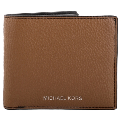 MICHAEL KORS - 烙印銀字荔枝紋皮革透明層短夾(駝色)