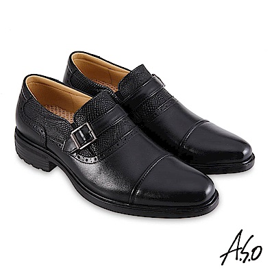 A.S.O職場通勤 3D超動能異材時尚孟克紳士鞋-黑