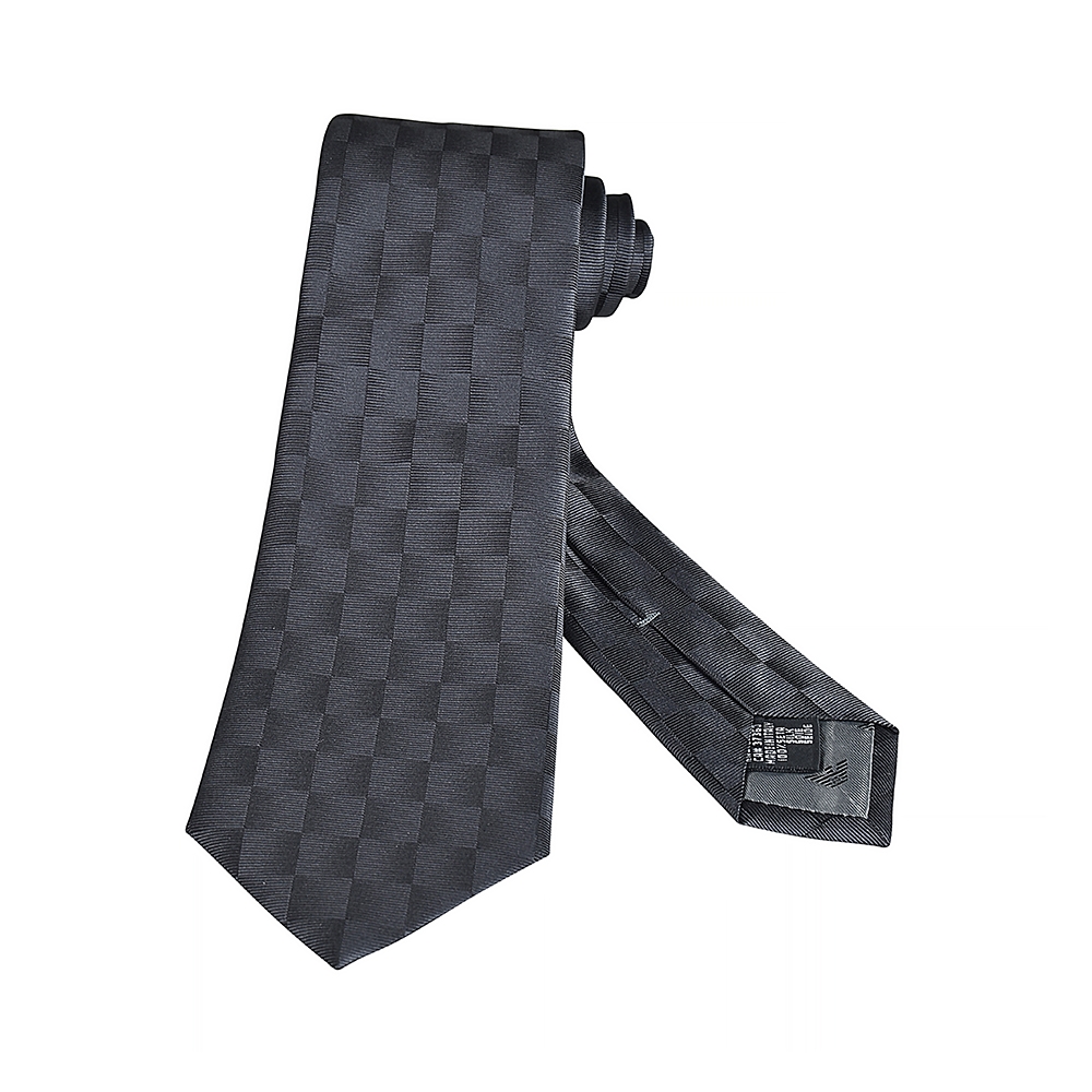 EMPORIO ARMANI刺繡老鷹LOGO漸層雙色格紋設計真絲領帶(寬版/深灰x淺灰)